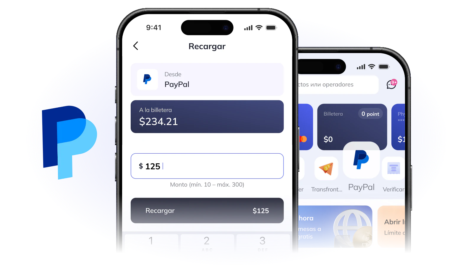 Recarga de PayPal en la app Punto Pago